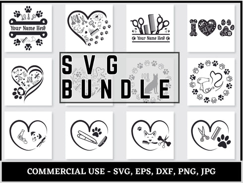 Dog Groomer SVG Bundle | Dog Grooming SVG PNG DXF EPS | Pet Salon Paw Print Cut Files for Cricut | Dog Stylist Vector Design