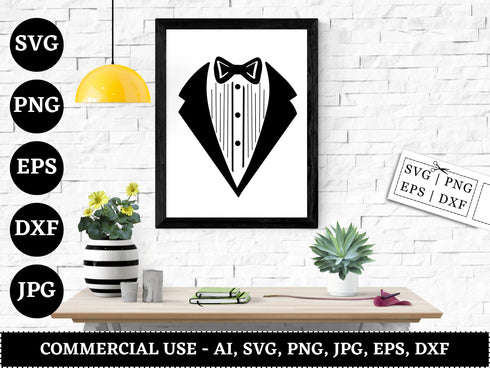 Tuxedo SVG Bundle | Tuxedo Suit SVG PNG DXF EPS | Gentleman Bow Tie Cut Files for Cricut | Formal Wear Vector Design