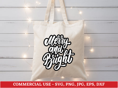 Merry and Bright SVG | Christmas Quote SVG PNG DXF EPS | Holiday Cut Files for Cricut | Winter Holiday Vector Design