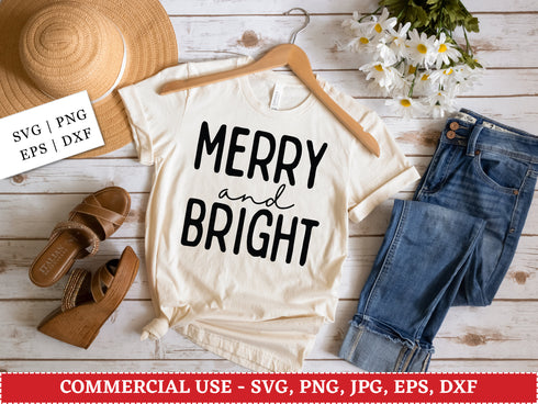 Merry and Bright SVG | Christmas Quote SVG PNG DXF EPS | Holiday Cut Files for Cricut | Winter Holiday Vector Design