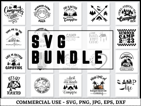 Camping SVG Bundle | Camping Life SVG PNG DXF EPS | Happy Camper Hoodie Shirt Cut Files for Cricut | Hiking Adventure Vector Design