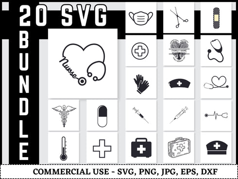 Nurse Icons SVG Bundle | Nurse Life SVG PNG DXF EPS | Nurse Superhero Cut Files for Cricut | Medical Stethoscope Vector Design