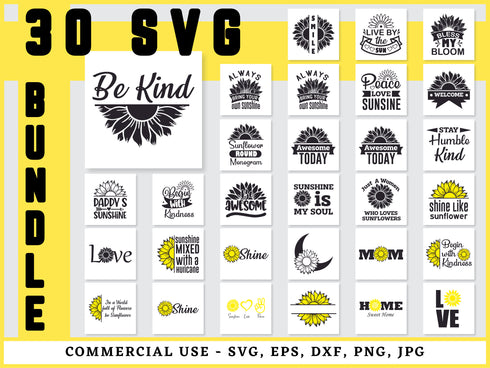 Sunflower SVG Bundle | Sunflower SVG PNG DXF EPS | Floral Monogram Cut Files for Cricut | Flower Quote Vector Design