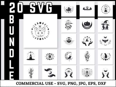 Mystical SVG Bundle | Celestial Moon Saturn SVG PNG DXF EPS | Mystic Eye Hand Cut Files for Cricut | Magical Boho Vector Design
