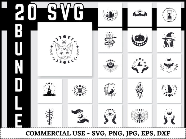 Mystical SVG Bundle | Celestial Moon Saturn SVG PNG DXF EPS | Mystic Eye Hand Cut Files for Cricut | Magical Boho Vector Design