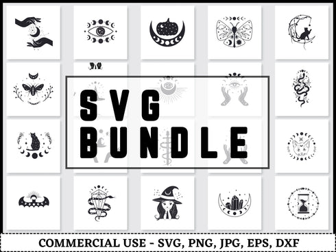 Mystical SVG Bundle | Celestial Moon Saturn SVG PNG DXF EPS | Mystic Eye Hand Cut Files for Cricut | Magical Boho Vector Design