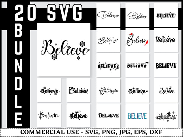 Believe SVG Bundle | Christmas Believe SVG PNG DXF EPS | Snowflake Winter Cut Files for Cricut | Holiday Quote Vector Design