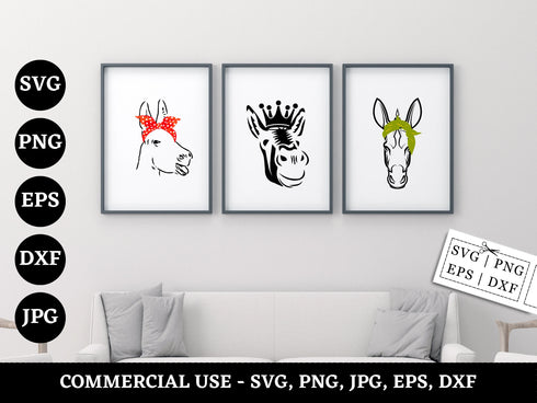 Donkey SVG Bundle | Donkey SVG PNG DXF EPS | Farm Animal Donkey Cut Files for Cricut | Donkey Head Vector Design