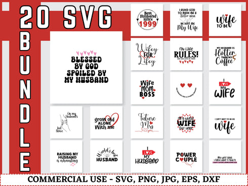 Husband and Wife SVG Bundle | Marriage Sayings SVG PNG DXF EPS | Funny Wifey Hubby Cut Files for Cricut | Love Humor Vector Design