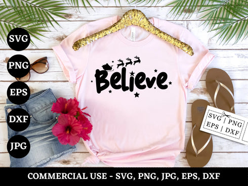 Believe SVG Bundle | Christmas Believe SVG PNG DXF EPS | Snowflake Winter Cut Files for Cricut | Holiday Quote Vector Design