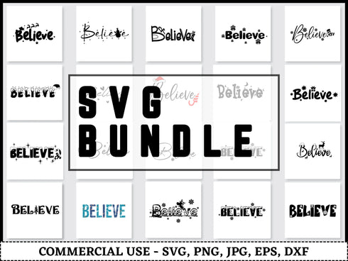 Believe SVG Bundle | Christmas Believe SVG PNG DXF EPS | Snowflake Winter Cut Files for Cricut | Holiday Quote Vector Design