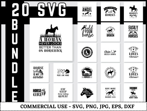 Horse SVG Bundle | Horse Silhouette SVG PNG DXF EPS | Equestrian Clipart Cut Files for Cricut | Horseshoe Vector Design