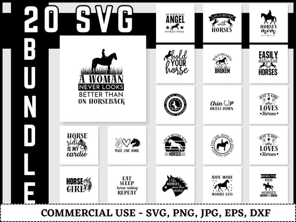 Horse SVG Bundle | Horse Silhouette SVG PNG DXF EPS | Equestrian Clipart Cut Files for Cricut | Horseshoe Vector Design