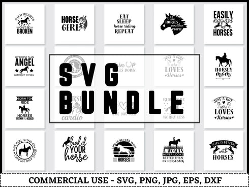 Horse SVG Bundle | Horse Silhouette SVG PNG DXF EPS | Equestrian Clipart Cut Files for Cricut | Horseshoe Vector Design