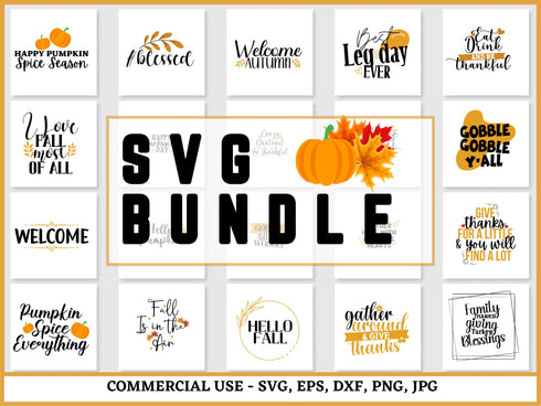 Thanksgiving SVG Bundle | Thankful SVG PNG DXF EPS | Gobble Fall Shirt Cut Files for Cricut | Autumn Holiday Vector Design