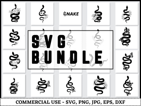 Floral Snake SVG Bundle | Mystical Snake SVG PNG DXF EPS | Celestial Witchy Snake Line Art Cut Files for Cricut | Boho Animal Vector Design