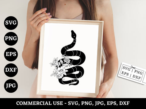 Floral Snake SVG Bundle | Mystical Snake SVG PNG DXF EPS | Celestial Witchy Snake Line Art Cut Files for Cricut | Boho Animal Vector Design