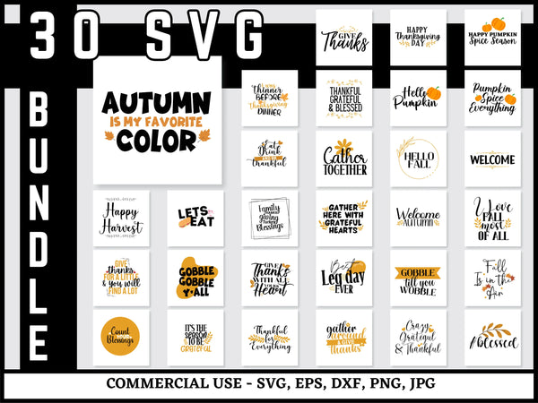 Thanksgiving SVG Bundle | Thankful SVG PNG DXF EPS | Gobble Fall Shirt Cut Files for Cricut | Autumn Holiday Vector Design