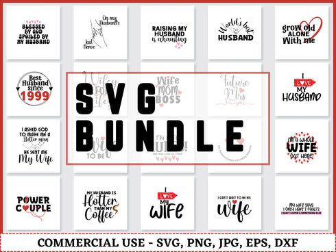 Husband and Wife SVG Bundle | Marriage Sayings SVG PNG DXF EPS | Funny Wifey Hubby Cut Files for Cricut | Love Humor Vector Design