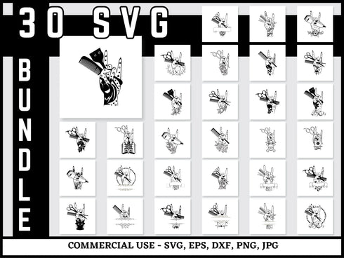 Hair Hustler SVG Bundle | Hairstylist SVG PNG DXF EPS | Barber Shop Hair Salon Cut Files for Cricut | Hairdresser Vector Design