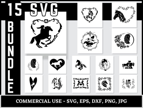 Horse Love SVG Bundle | Horse Heart SVG PNG DXF EPS | Horse Lover Shirt Cut Files for Cricut | Equestrian Vector Design