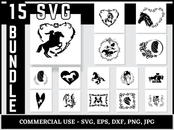 Horse Love SVG Bundle | Horse Heart SVG PNG DXF EPS | Horse Lover Shirt Cut Files for Cricut | Equestrian Vector Design