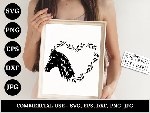 Horse Love SVG Bundle | Horse Heart SVG PNG DXF EPS | Horse Lover Shirt Cut Files for Cricut | Equestrian Vector Design