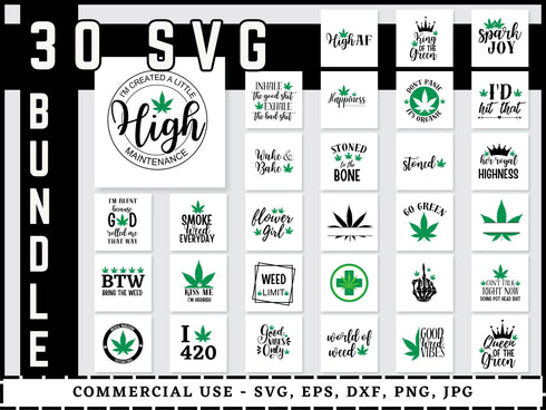 Weed SVG Bundle | Cannabis SVG PNG DXF EPS | Stoner Quotes Blunt Leaf Cut Files for Cricut | Marijuana Vector Design