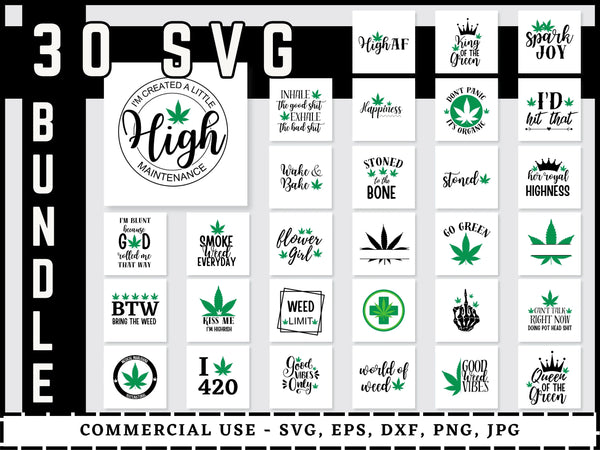 Weed SVG Bundle | Cannabis SVG PNG DXF EPS | Stoner Quotes Blunt Leaf Cut Files for Cricut | Marijuana Vector Design