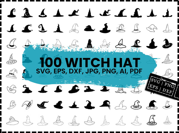 Witch Hat SVG Bundle | Halloween Witch Hat SVG PNG dxf eps | Witch Silhouette Cut Files for Cricut | Spooky Clipart Vector Design