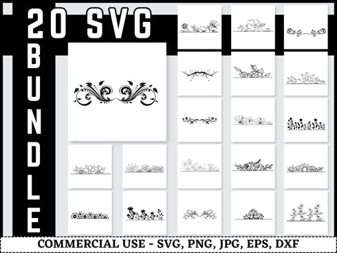 Flower SVG Bundle | Floral SVG PNG DXF EPS | Flowers and Leaves Clipart Cut Files for Cricut | Floral Border Vector Design