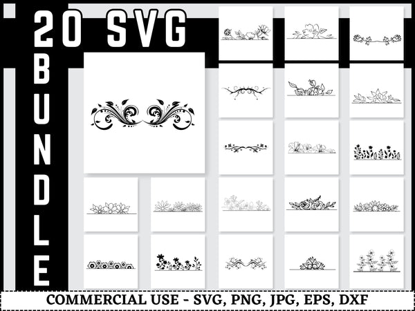 Flower SVG Bundle | Floral SVG PNG DXF EPS | Flowers and Leaves Clipart Cut Files for Cricut | Floral Border Vector Design