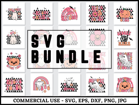 Retro Halloween SVG Bundle | Halloween Vector Witch Ghost Pumpkin SVG PNG DXF EPS | Sarcastic Spooky Shirt Cut Files for Cricut