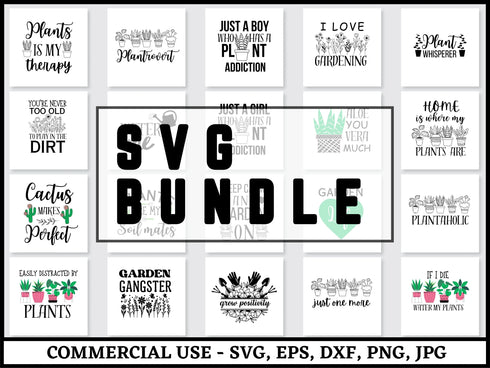 Garden SVG Bundle | Plant Lover SVG PNG DXF EPS | Plant Mom Quotes Houseplant Cut Files for Cricut | Gardening Vector Design