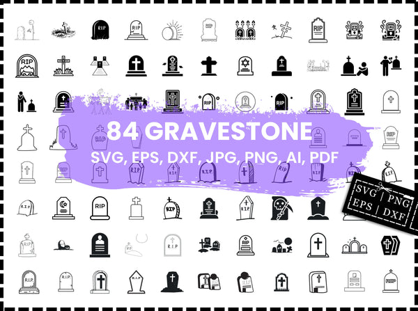 Gravestone SVG Bundle | Tombstone Headstone SVG PNG DXF EPS | Halloween Grave Cut Files for Cricut | Cemetery Silhouette Vector Design