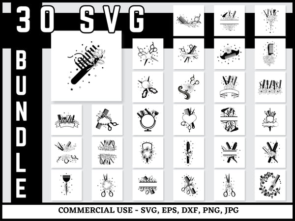 Floral Hairstylist SVG Bundle | Hairdresser SVG PNG DXF EPS | Scissors Barber Tools Cut Files for Cricut | Beauty Salon Vector Design