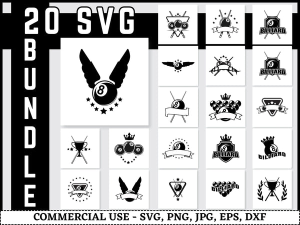 Billiard SVG Bundle | Snooker SVG PNG DXF EPS | Billiards Clipart Cut Files for Cricut | Pool Table Vector Design
