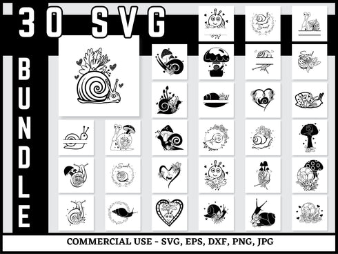 Snail SVG Bundle | Snail SVG PNG DXF EPS | Snail Silhouette Clipart Cut Files for Cricut | Cute Animal Vector Design