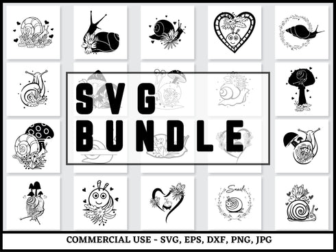 Snail SVG Bundle | Snail SVG PNG DXF EPS | Snail Silhouette Clipart Cut Files for Cricut | Cute Animal Vector Design