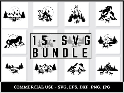 Wild Horse Mountain SVG | Horse Mountain Silhouette SVG PNG DXF EPS | Outdoor Adventure Cut Files for Cricut | Nature Vector Design