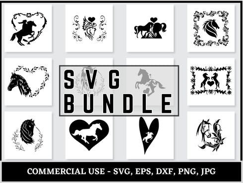 Horse Love SVG Bundle | Horse Heart SVG PNG DXF EPS | Horse Lover Shirt Cut Files for Cricut | Equestrian Vector Design