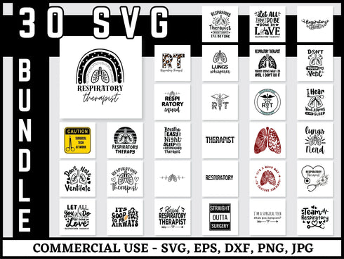 Respiratory Therapist SVG Bundle | Lungs RT SVG PNG DXF EPS | Respiratory Therapy Cut Files for Cricut | Medical Vector Design