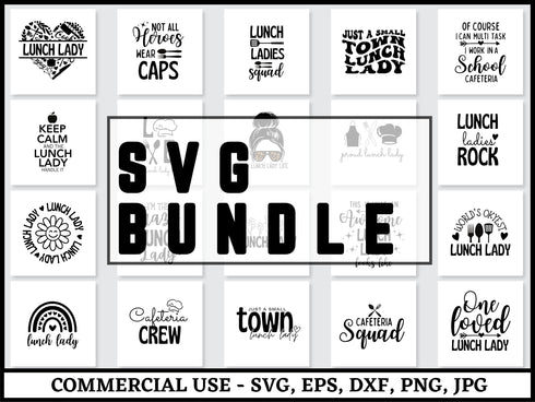 Lunch Lady SVG Bundle | School Cafeteria SVG PNG DXF EPS | Lunch Lady Shirt Cut Files for Cricut | Funny School Worker Vector Design