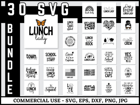 Lunch Lady SVG Bundle | School Cafeteria SVG PNG DXF EPS | Lunch Lady Shirt Cut Files for Cricut | Funny School Worker Vector Design