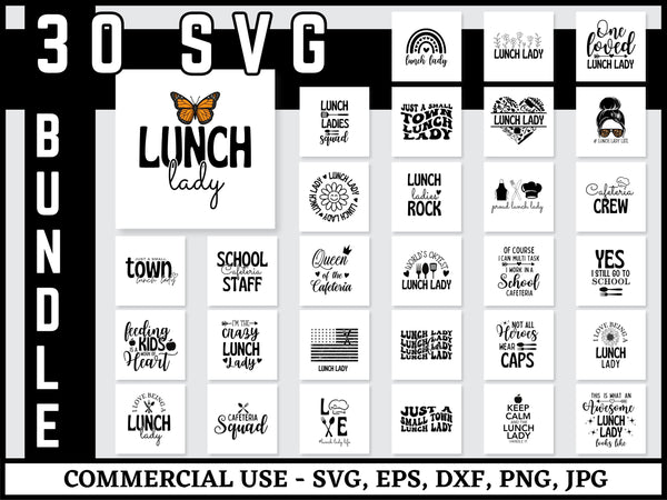 Lunch Lady SVG Bundle | School Cafeteria SVG PNG DXF EPS | Lunch Lady Shirt Cut Files for Cricut | Funny School Worker Vector Design