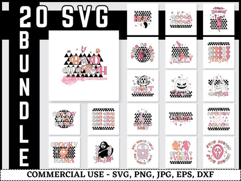 Retro Halloween SVG Bundle | Groovy Halloween SVG PNG DXF EPS | Hippie Spooky Sublimation Designs for Cricut | Vintage Halloween Vector Design