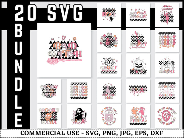 Retro Halloween SVG Bundle | Groovy Halloween SVG PNG DXF EPS | Hippie Spooky Sublimation Designs for Cricut | Vintage Halloween Vector Design