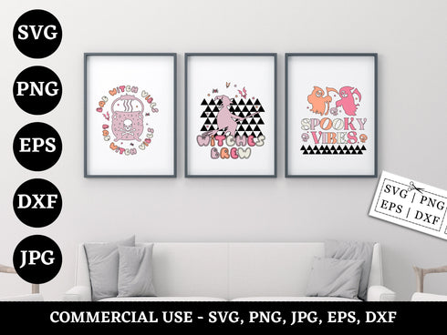 Retro Halloween SVG Bundle | Groovy Halloween SVG PNG DXF EPS | Hippie Spooky Sublimation Designs for Cricut | Vintage Halloween Vector Design