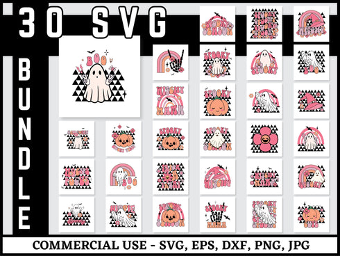 Retro Halloween SVG Bundle | Halloween Vector Witch Ghost Pumpkin SVG PNG DXF EPS | Sarcastic Spooky Shirt Cut Files for Cricut