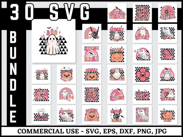 Retro Halloween SVG Bundle | Halloween Vector Witch Ghost Pumpkin SVG PNG DXF EPS | Sarcastic Spooky Shirt Cut Files for Cricut